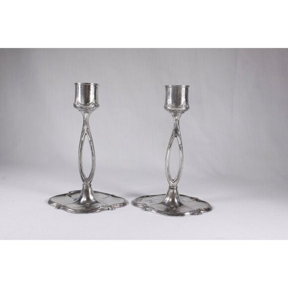 Antique Jugendstil WMF candlestick holders set of 2, vintage distressed Oxidized - Picture 8 of 10